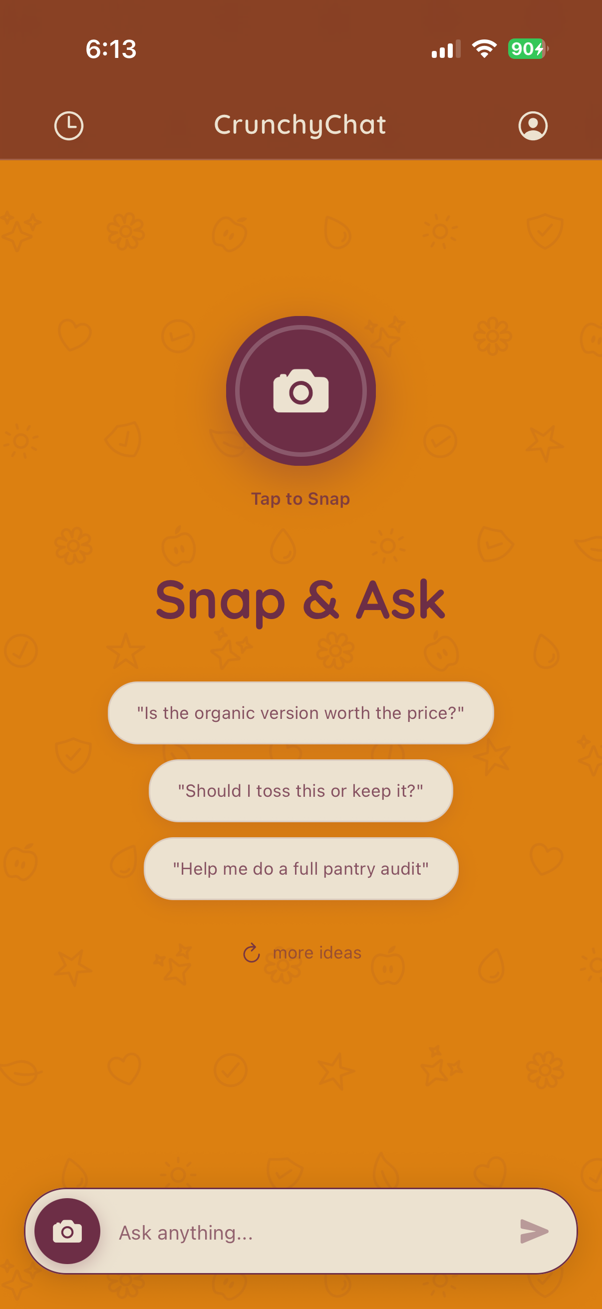 Crunchy Chat App Screenshot showing ginger candy analysis